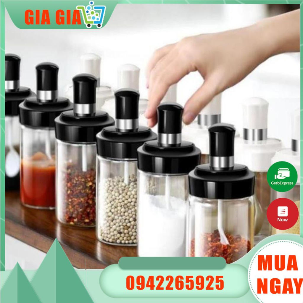 Lọ đựng gia vị, hũ đựng gia vị thủy tinh kèm thìa múc bảo quản gia vị lâu dài không bị vón cục Thiết kế tiện lợi,nhỏ gọn | BigBuy360 - bigbuy360.vn