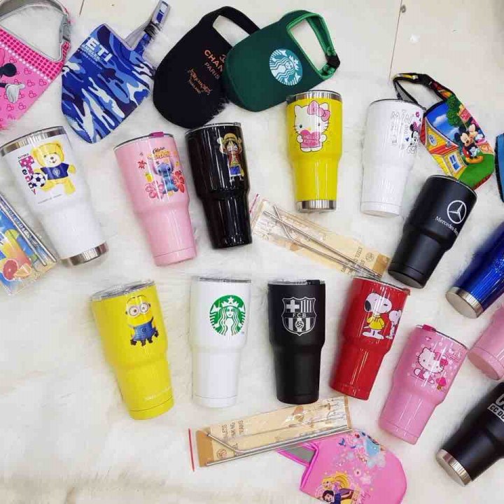 Bộ Ly giữ nhiệt Thái Lan 900ml, Cốc giữ nhiệt kèm Bộ Ống hút bình cốc cách nhiệt inox cao cấp