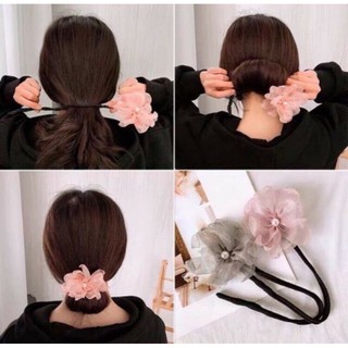 Kẹp quấn búi tóc hoa trà Hàn Quốc đính đá