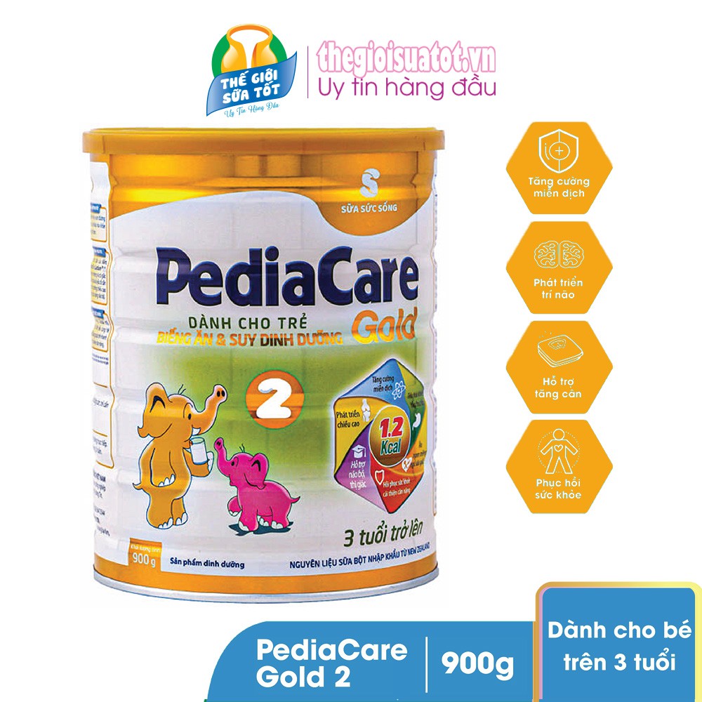 Sữa bột PediaCare Gold 2 [900g] - Sữa dinh dưỡng cao năng lượng cho trẻ