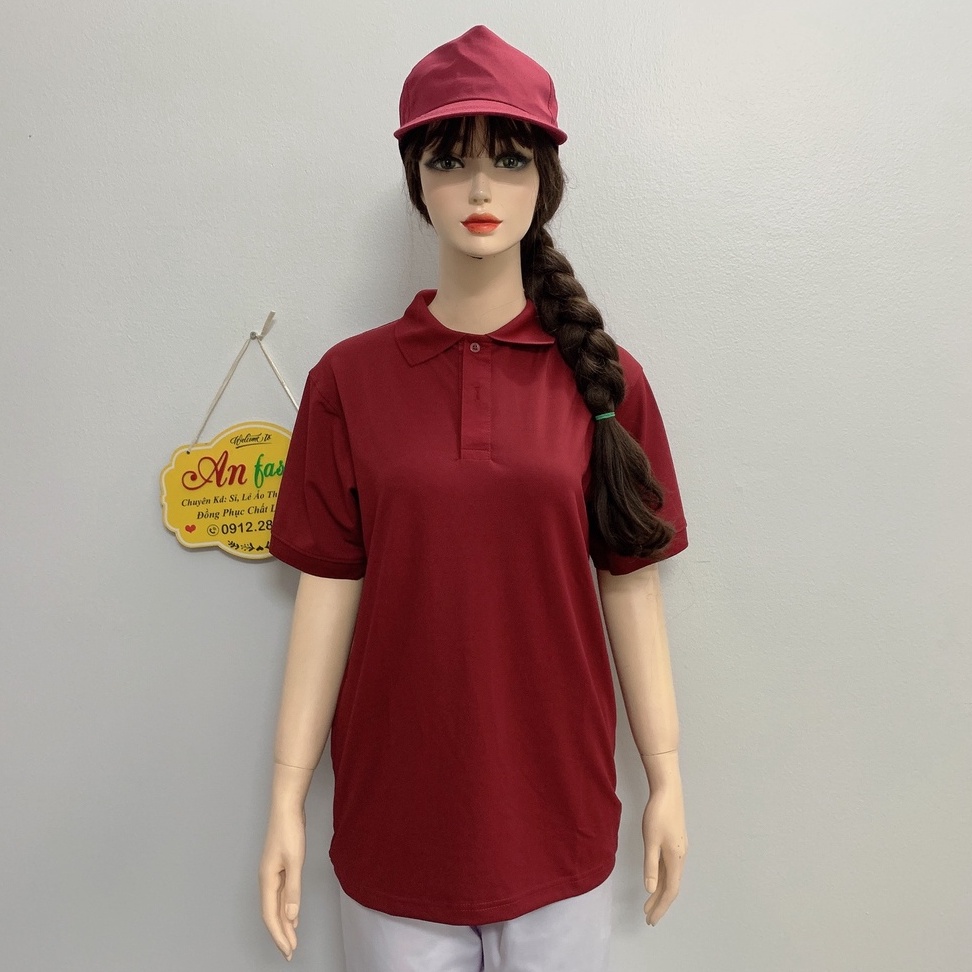 Áo polo màu đỏ đô mặc sáng da vải poly Thái cao cấp cho nam nữ _ Hình chụp thật