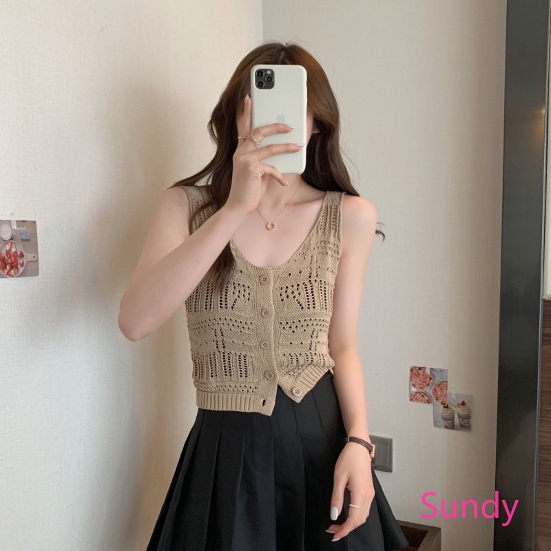 Áo Hai Dây Dệt Kim Thời Trang Mùa Hè Cho Nữ