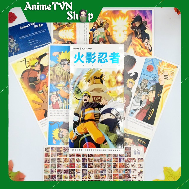 Hộp Postcard Bưu thiếp (Trọn bộ 340 Hình có Sticker) Anime/Manga Naruto