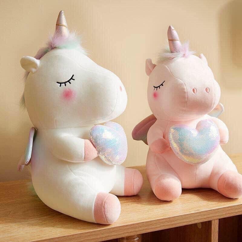 Gấu bông unicorn gối ôm Ngựa kỳ lân, ngựa pony một sừng vải nhung co dãn 4 chiều siêu mềm mịn 25CM