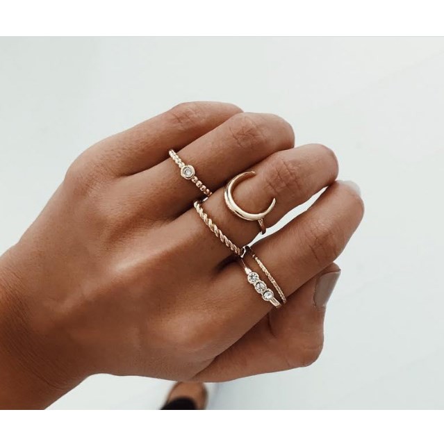 Nhẫn đính đá set 5c hình mặt trăng bohomian ring - nhẫn midi rings thay đổi kích thước phụ kiện trang sức - Hades.js