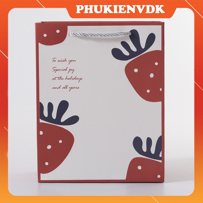 Túi quà tặng dâu tây túi giấy cứng chúc mừng sinh nhật lễ hội sự kiện