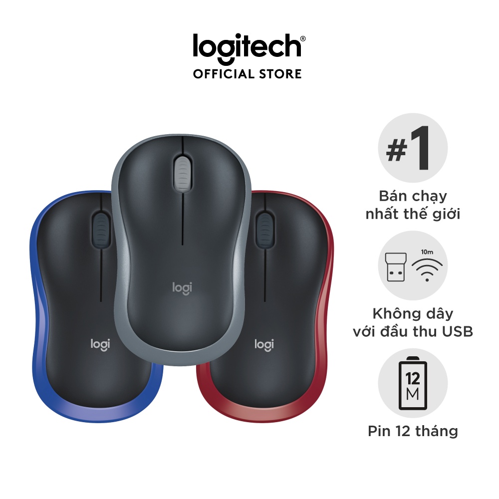 Chuột không dây Logitech M185 USB, nhỏ gọn, thuận cả 2 tay, phù hợp PC/Laptop