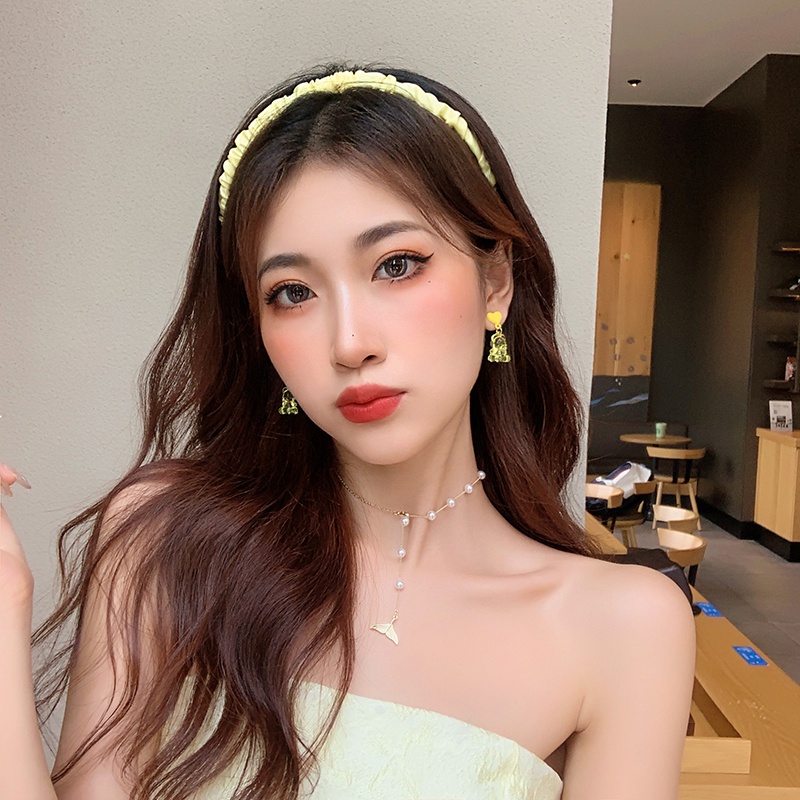 Băng Đô Cài Tóc Xếp Ly Màu Sắc Đơn Giản Phong Cách Hàn Quốc Cho Nữ