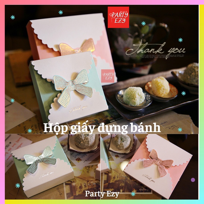 HỘP GIẤY ĐỰNG BÁNH HÌNH NƠ XINH XẮN -2 MÀU HỒNG XANH