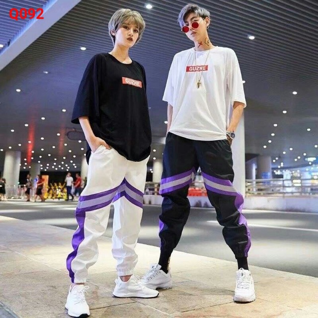 HÌNH THẬT QUẦN PHẢN QUANG chất dù quần phát sáng quần dù phối tím | BigBuy360 - bigbuy360.vn