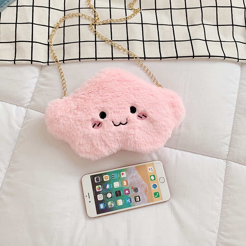 Túi Xách Đeo Vai Hình Đám Mây Bằng Lông Nhung Phối Dây Xích Dễ Thương Xinh Xắn Dành Cho Nữ