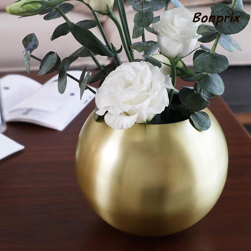 Lọ hoa thép không gỉ ánh vàng kim loại phong cách Bắc Âu để bàn hình cầu dành cho trang trí