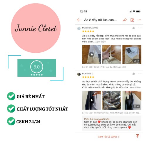 Áo 2 dây nữ trơn Junnie Closet chất liệu lụa cao cấp dáng suông | BigBuy360 - bigbuy360.vn