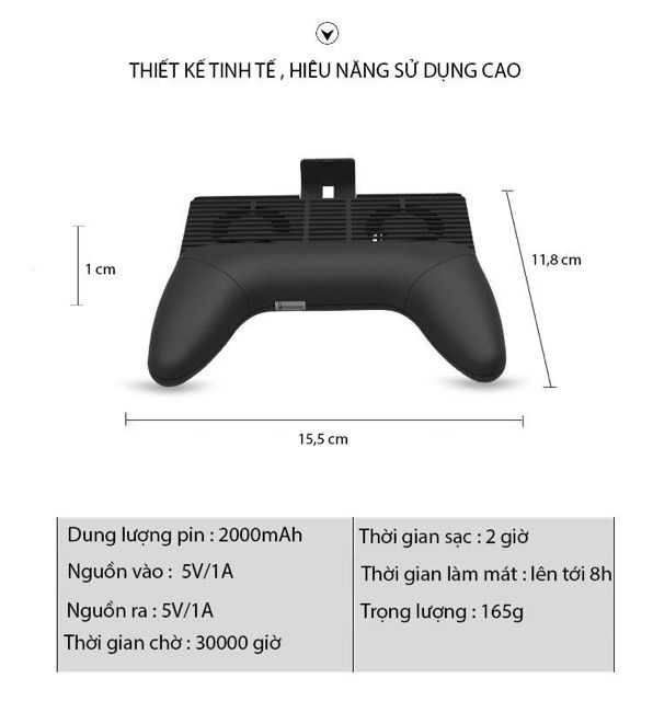 Tay Cầm Chơi Game Kiêm Đế Tản Nhiệt Kèm Sạc Dự Phòng 2000 mAh