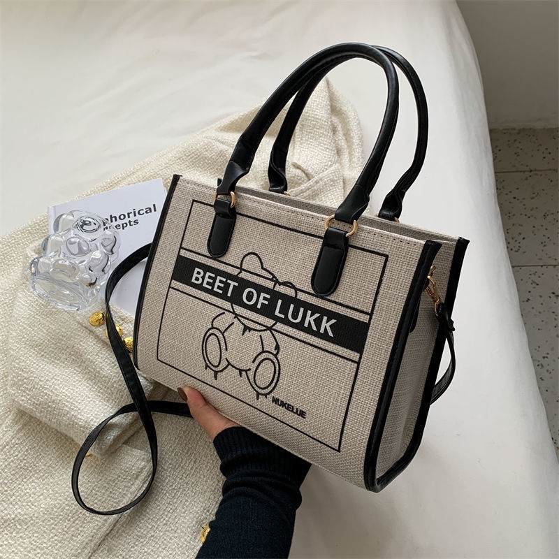 Túi vải tote dễ thương túi hộp vuông chịu vintage túi đeo chéo vải canvas đi học đi làm a4