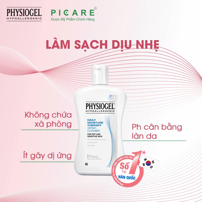 Physiogel Sữa rửa mặt cho da khô, nhạy cảm Daily Moisture Therapy Dermo Cleanser 150ml Tặng kèm túi Physiogel