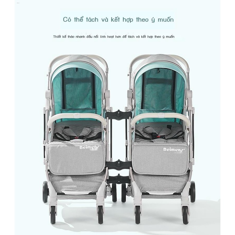 Xe đẩy trẻ em sinh đôi có thể ngồi và nằm, có thể tách rời, xe đẩy gấp di động siêu nhẹ