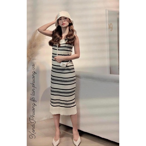 VÁY LEN KẺ NGANG 3 LỖ 2 MÀU ĐEN BE