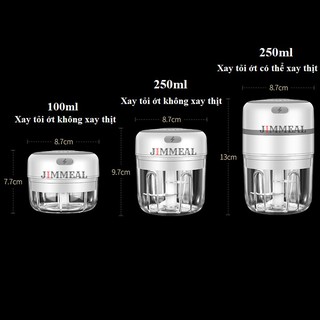 Máy Xay Tỏi Ớt Cầm Tay Mini Sạc Điện 100ml 250ml Tiện Lợi