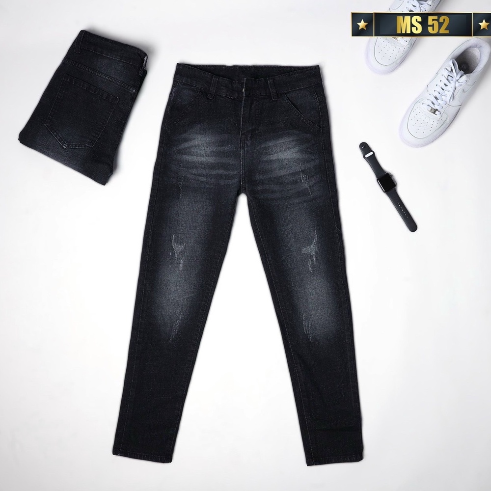 Quần rin nam xướt phong cách hàn quốc, quần bò OBOKFASHION dễ phối đồ ống suông màu đen co giãn cao cấp QDN052