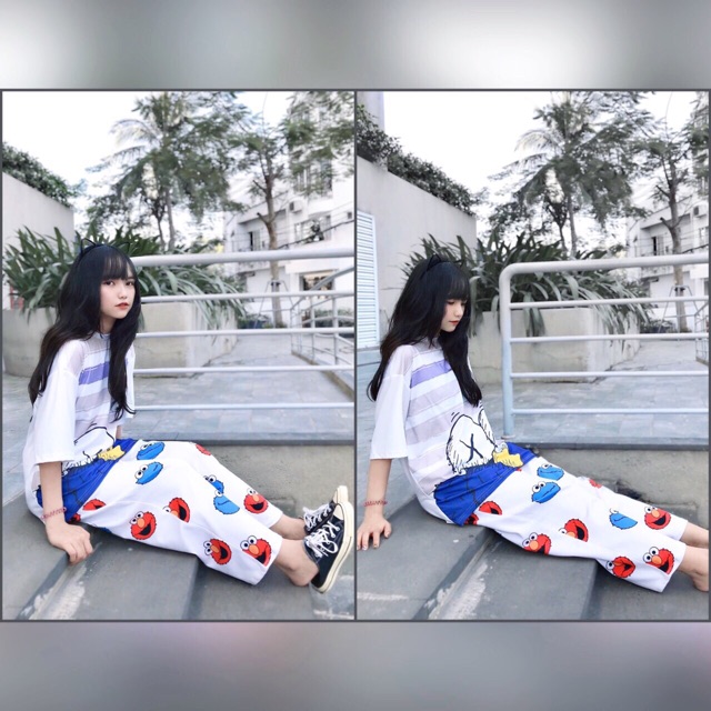 Set Cookies Monster(Cartoon pants Mix Overtee 3D) Siêu Xinh
