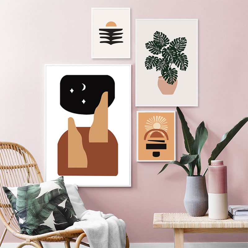 Thời Trang Tranh Vải Bạt Treo Tường In Hình Cô Gái Và Lá Cây Phong Cách Bắc Âu Trang Trí Phòng Khách