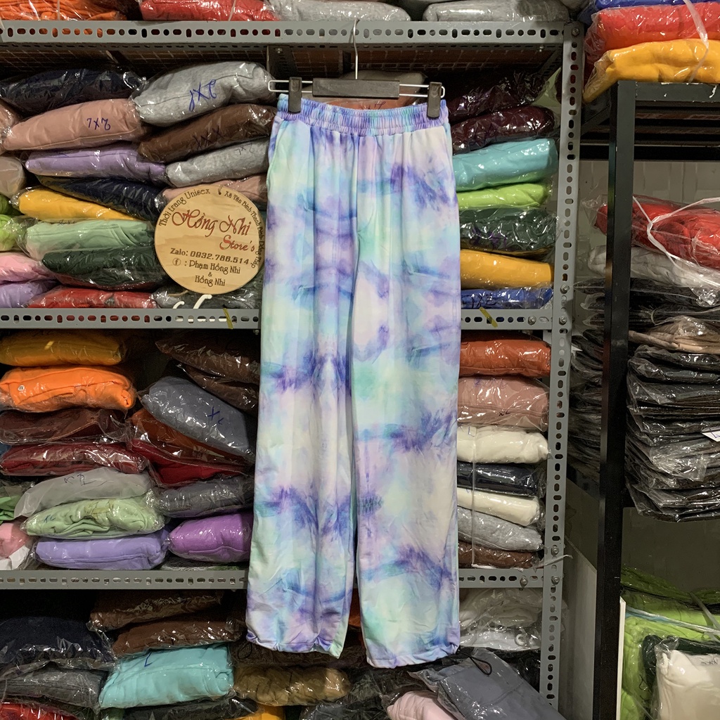 Quần Jogger 3D Ulzzang Unisex Jogger Loang Màu Dây Rút Lai Ống Rộng Xanh Nhạt - MM