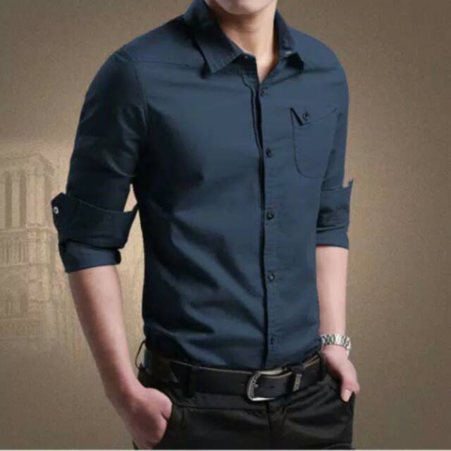 Áo Sơ Mi Nam Dài Tay Màu Xanh Nước Biển David - KP.001