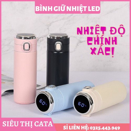 HOTBình giữ nhiệt INOX SUS 304 2 lớp Cao Cấp thông minh có Đèn LED hiển thị nhiệt độ - Nhỏ gọn, sang trọng! 500ML