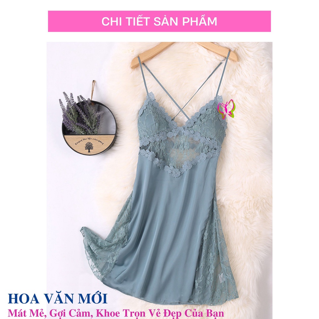 Váy ngủ  lụa nữ hai dây  phối ren gợi cảm, thoải mái, thoát mát (MS 09038) Anna Shop