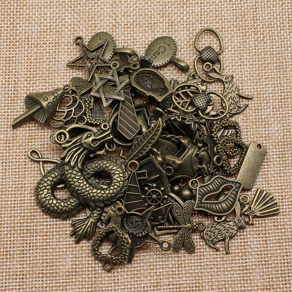 CHARMS Set 100 Mặt vòng cổ 3 Màu Tự Làm Trang Sức Phong Cách Vintage