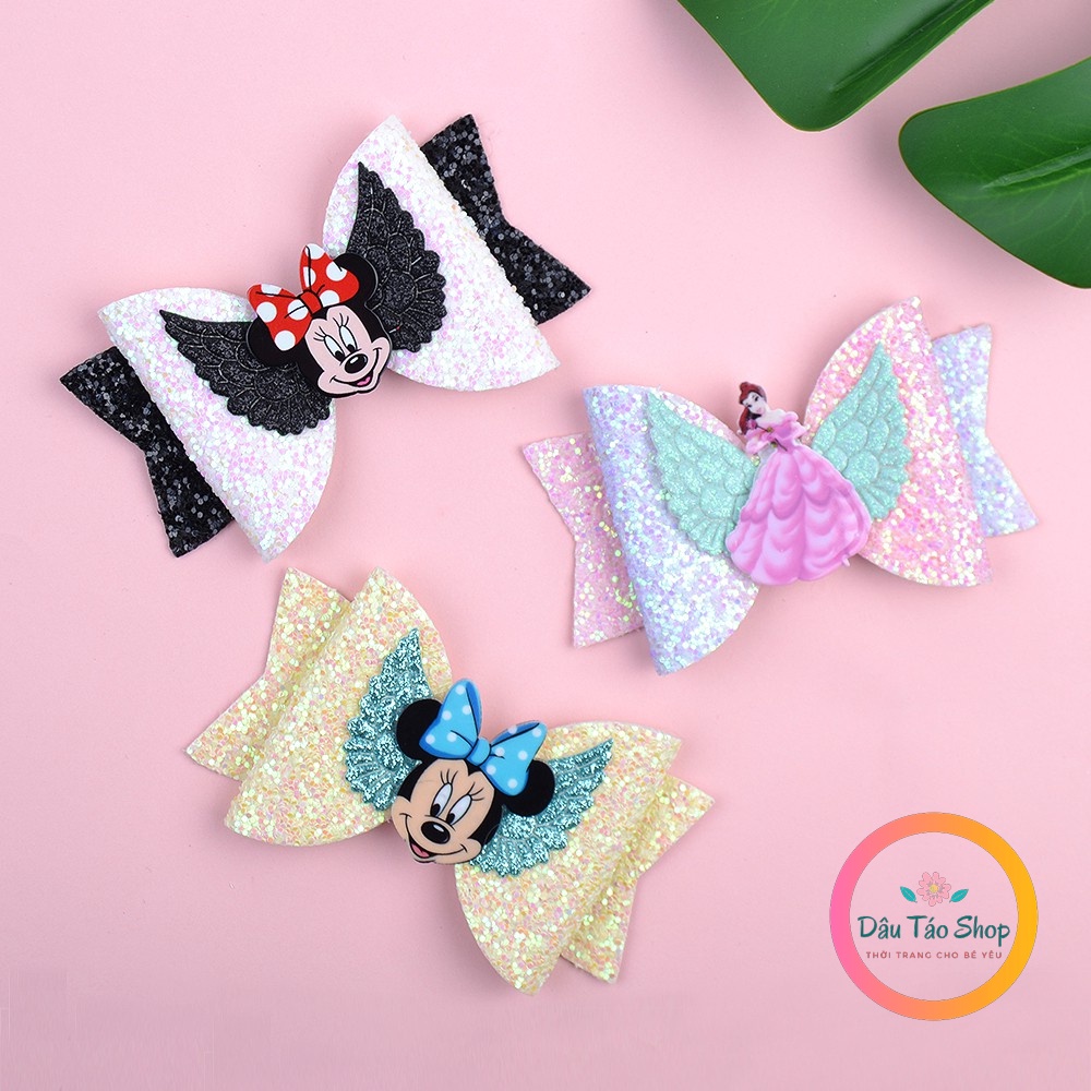 Kẹp nơ hoạt hình Disney đính kim tuyến dễ thương, đáng yêu cho bé gái