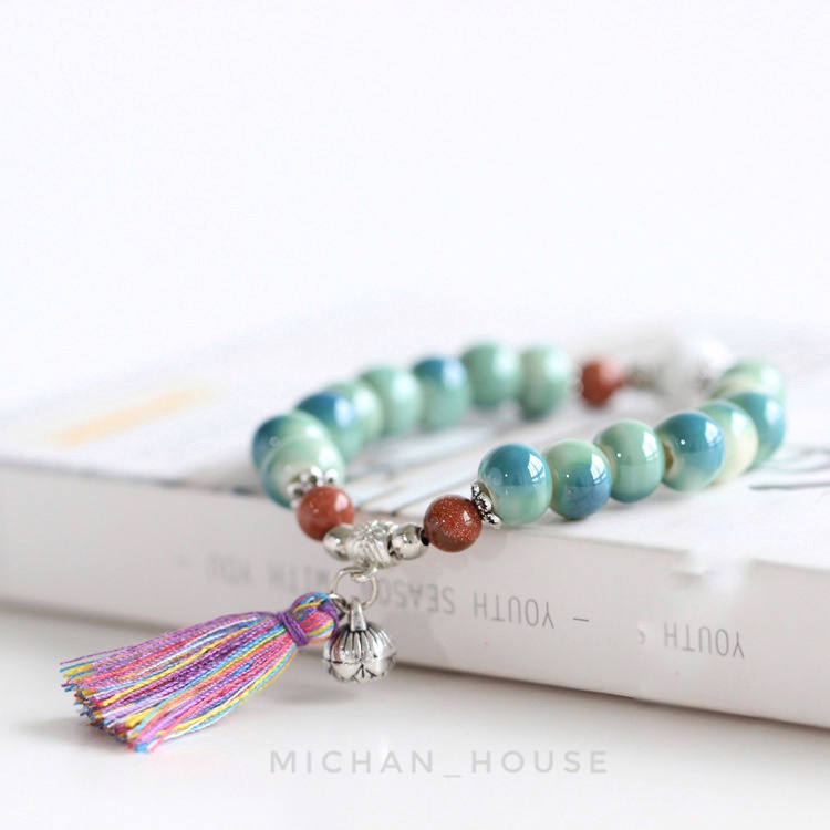 Vòng hạt Boho nhiều màu sắc, vòng tay kết hợp váy vóc vintage