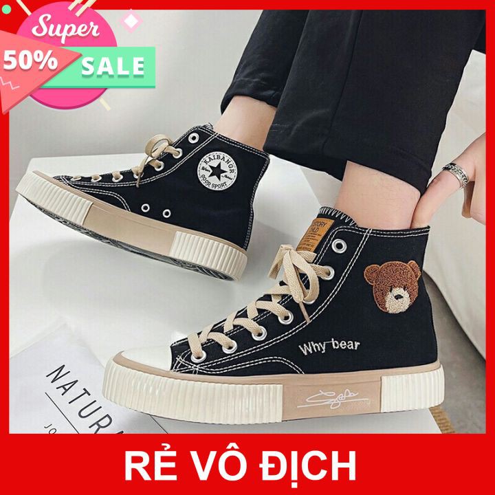 💖 FREESHIP 💖 Giày thể thao nữ cao cổ độn đế vải jean thêu gấu cute hot hit 2021