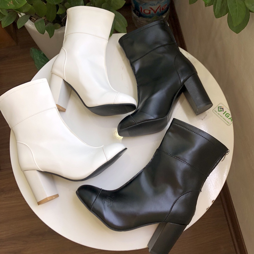 Boot Nữ Cao Cổ Lửng Da Bóng và DaMờ Gót Vuông Mũi Tròn May Cổ Đáp Hot Thu Đông 2021 (Hàng QC-F89- 9722)