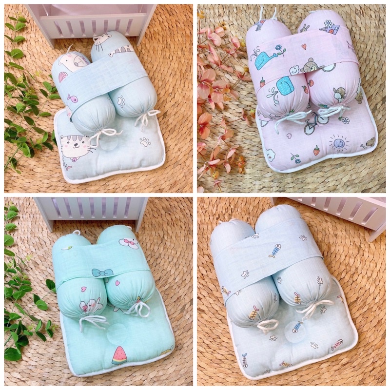 Bộ gối chặn sơ sinh - Gối chẹn xô chống giật mình cho bé.