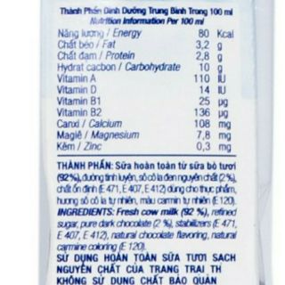 Thùng sữa tươi TH CD, NC ,DAU,SO 180ML