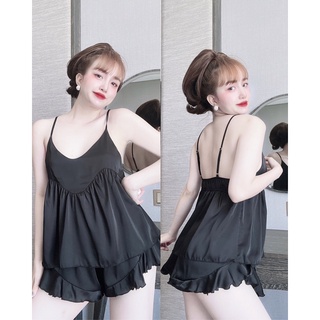 Đồ ngủ sexy cổ yếm, đồ ngủ nữ sexy lụa satin cao cấp <70kg md001 .