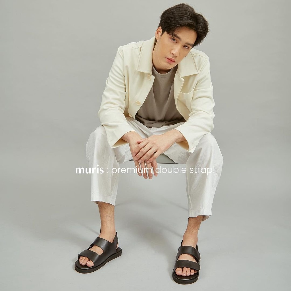 Dép sandal nam nữ couple quai ngang da bò thời trang cao cấp Toro, đế cao su non, màu đen _ Q09