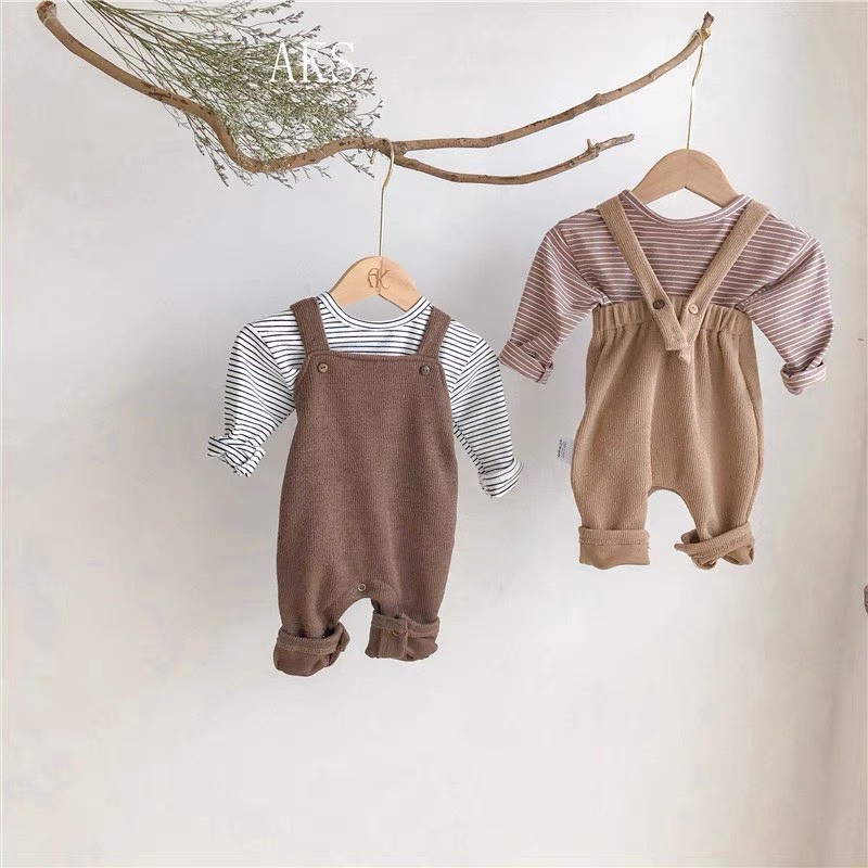 Set body tổ ong áo kẻ cho bé