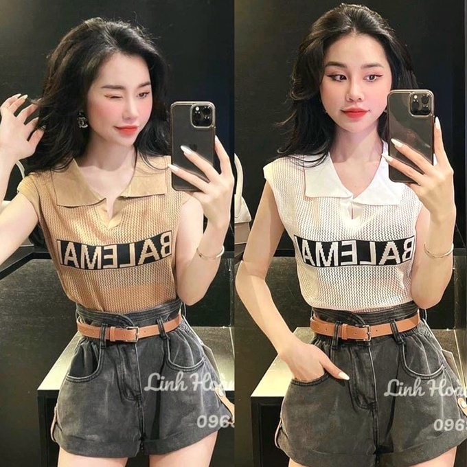 Áo lưới len Montoghi dệt kim cổ polo dáng vừa BALEMAI hàng Quảng Châu cực xinh