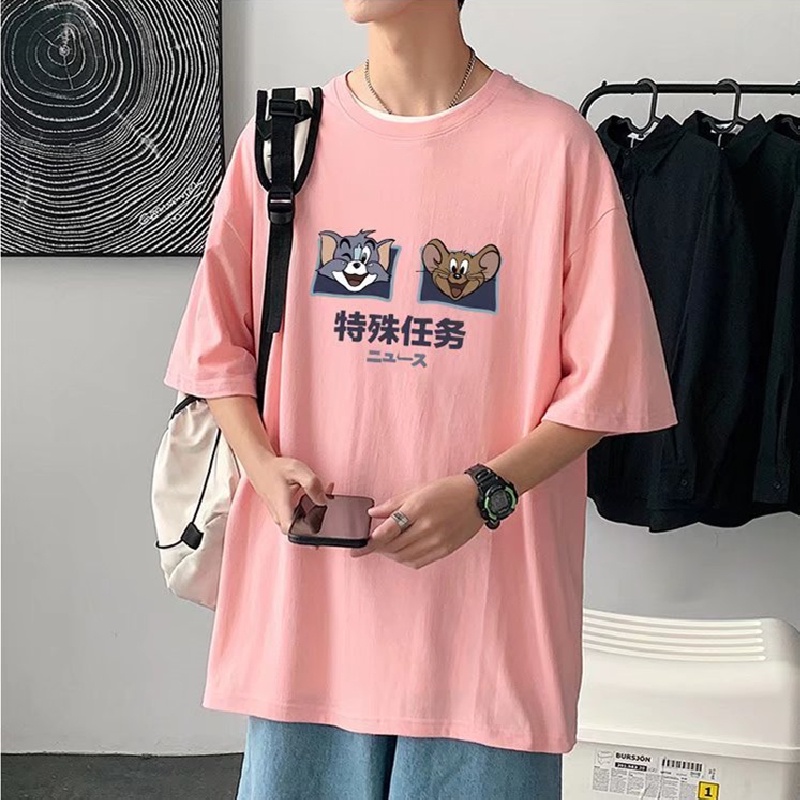 Áo Thun Tay Ngắn Dáng Rộng In Họa Tiết Hoạt Hình Phong Cách Hàn Quốc Thời Trang Mùa Hè Cho Nam Và Nữ M-8XL