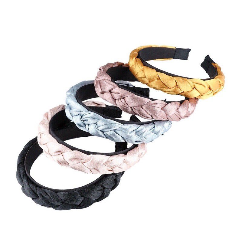 Bờm tóc tết vải lụa satin băng đô thắt bím bản to dịu dàng