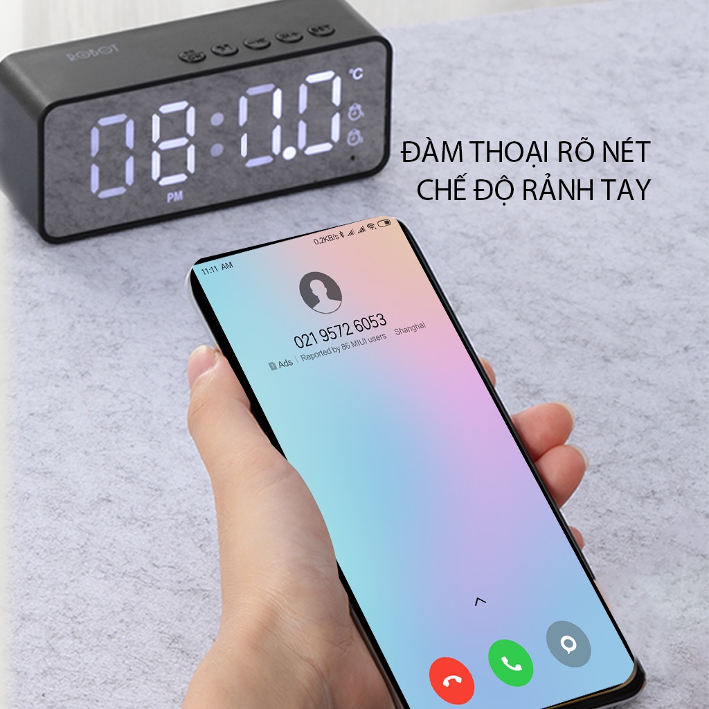 Loa Bluetooth Đa Năng 5.0 ROBOT RB150 Màn Hình LED Kiêm Đồng Hồ Báo Thức Hỗ Trợ Thẻ Nhớ Nghe FM Hàng Chính Hãng