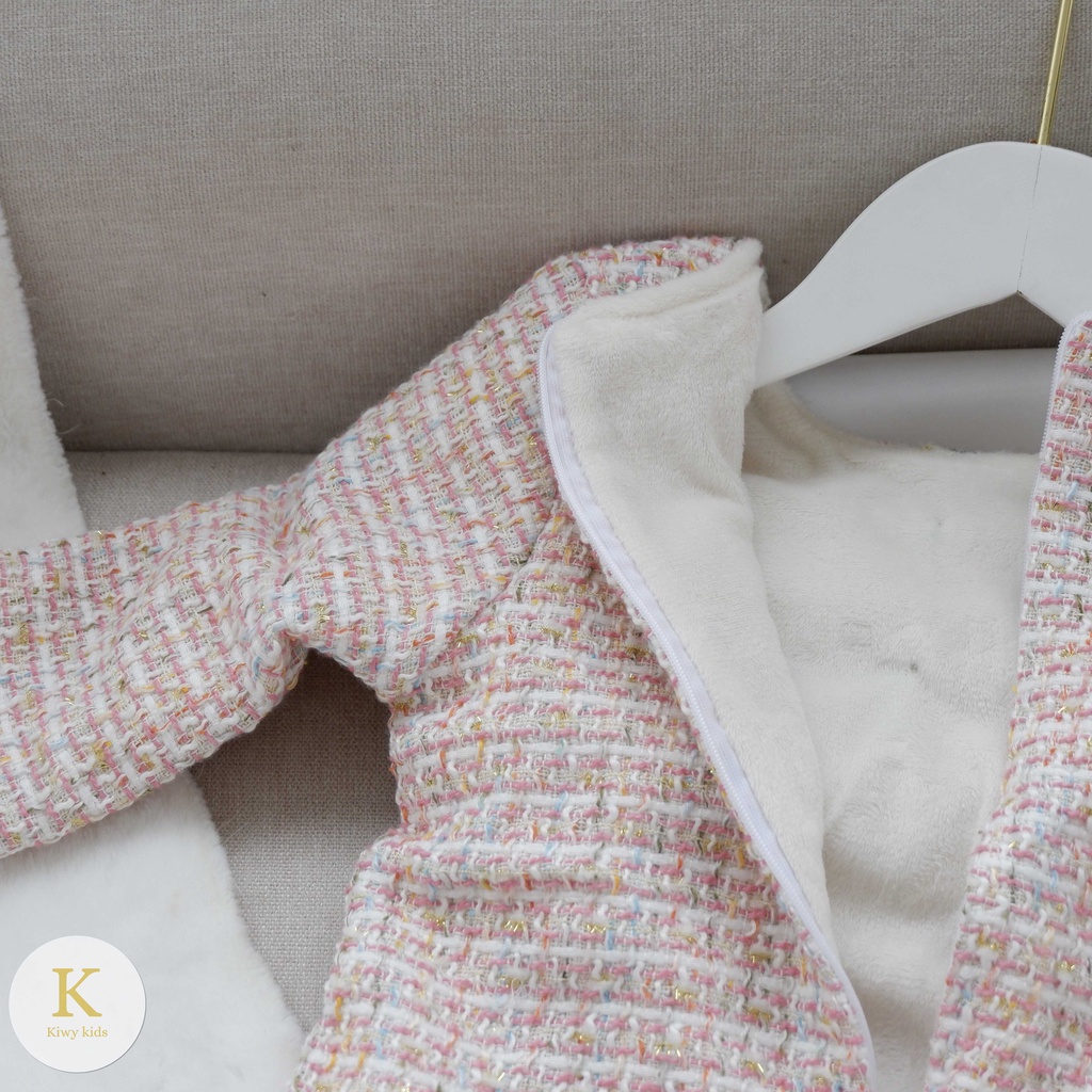 Váy dạ lót lông bé gái Kiwy Kids chất liệu dạ tweed ấm áp đính nơ dễ thương Kids70 cho bé gái từ 1 đến 7 tuổi