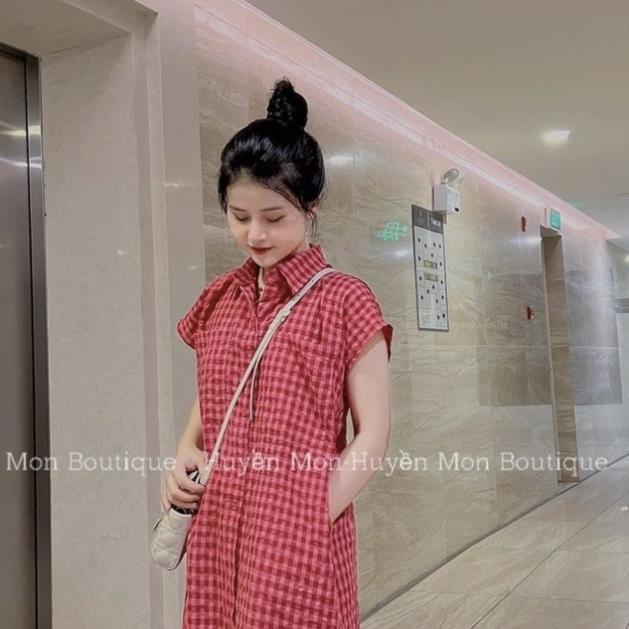 [ 𝐅𝐑𝐄𝐄 𝐒𝐇𝐈𝐏 ]   VÁY XỐP KẺ BÈO CÚC BỌC ĐEN DÁNG XÒE