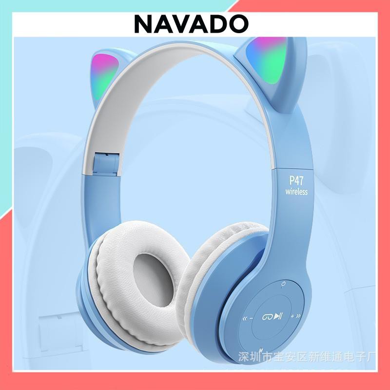 Tai Nghe Chụp tai Bluetooth có Mic Headphone không dây  cute Dễ Thương tai mèo nghe nhạc, học online P47-  ST71