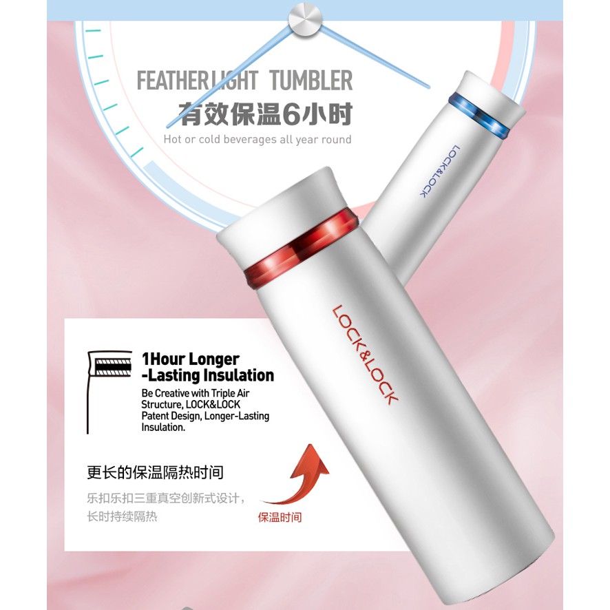 Bình giữ nhiệt Lock&Lock Feather Light 450ml- Màu Trắng / Đỏ [LHC4131WR] | BigBuy360 - bigbuy360.vn