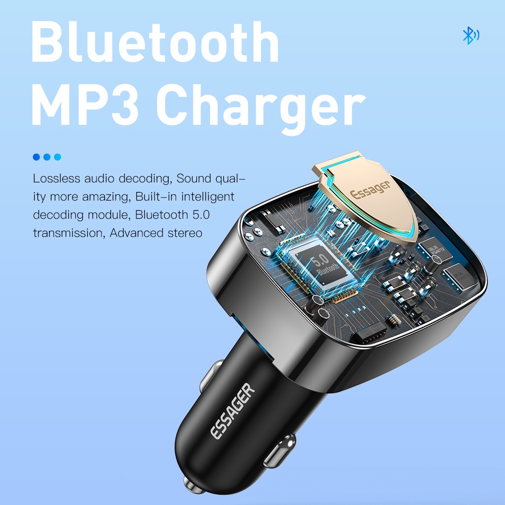 Thiết bị sạc nhanh ESSAGER USB Type-C hỗ trợ PD QC không dây Bluetooth 5.0 kiêm máy nghe nhạc MP3