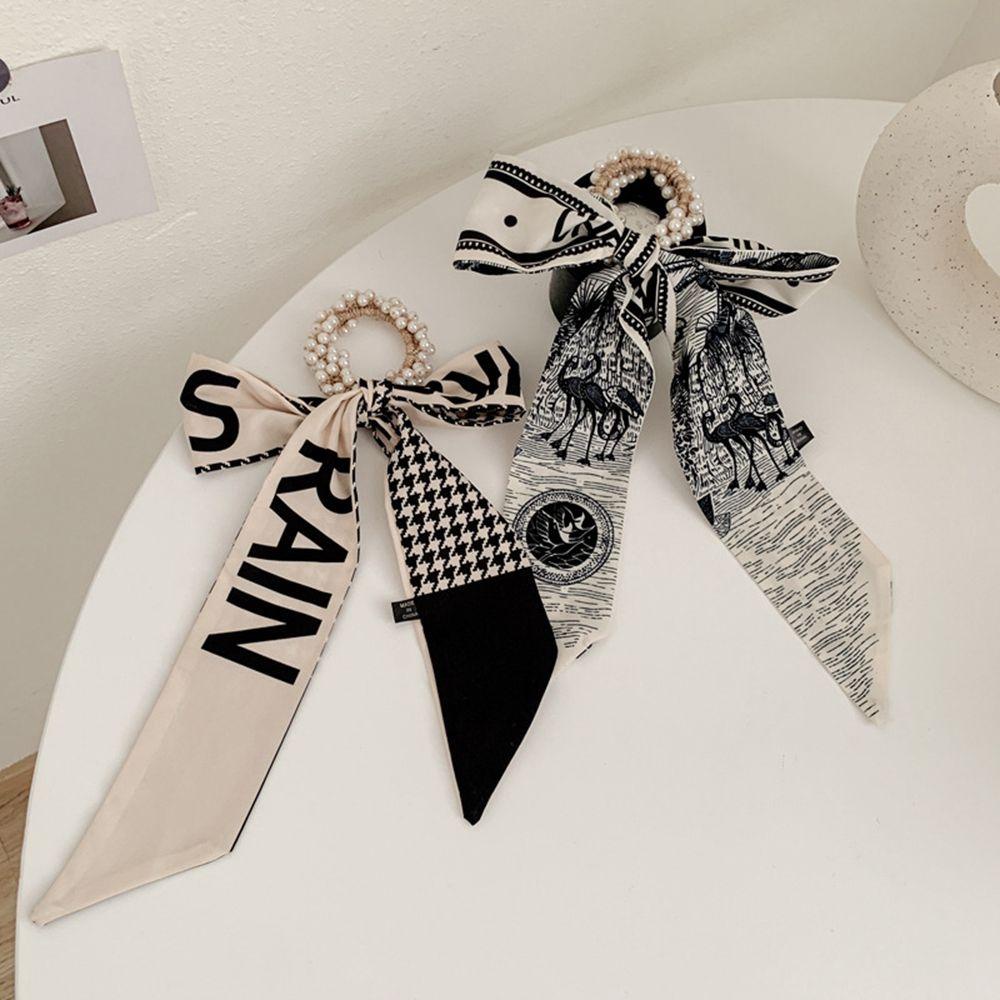 FORBETTER Dây Buộc Tóc Lụa Satin Co Giãn In Họa Tiết Hoa Phong Cách Retro